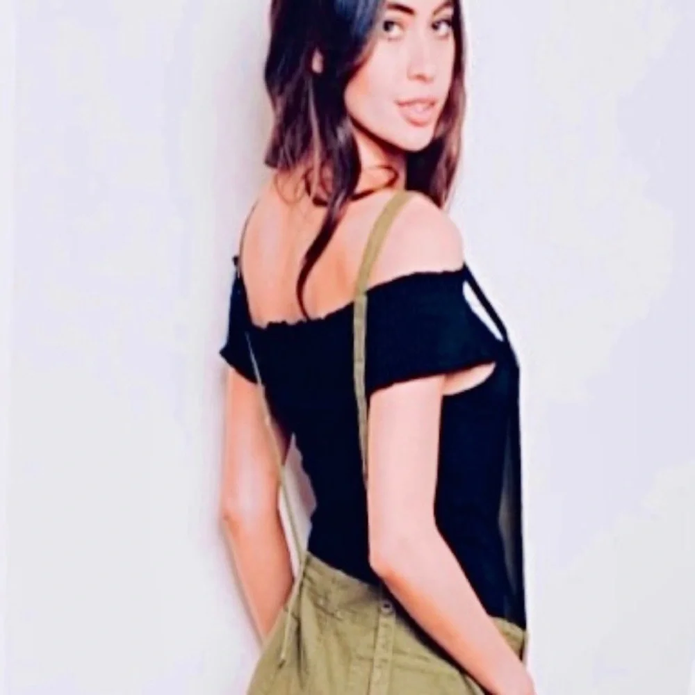 Olive Green Open Back Overalls SPetite - Picture 2 of 8